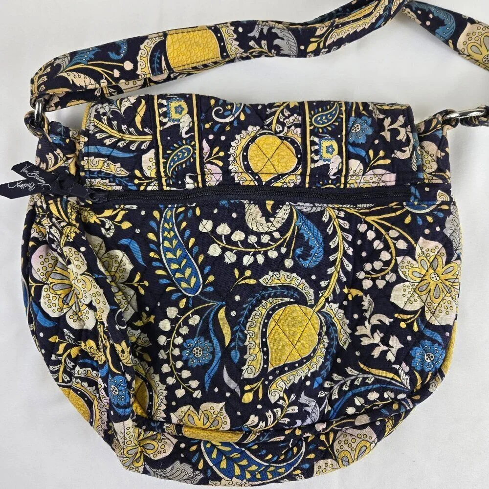 Vera Bradley Cotton Quilted Crossbody Shoulder Bag Floral Elephants Blue Yellow